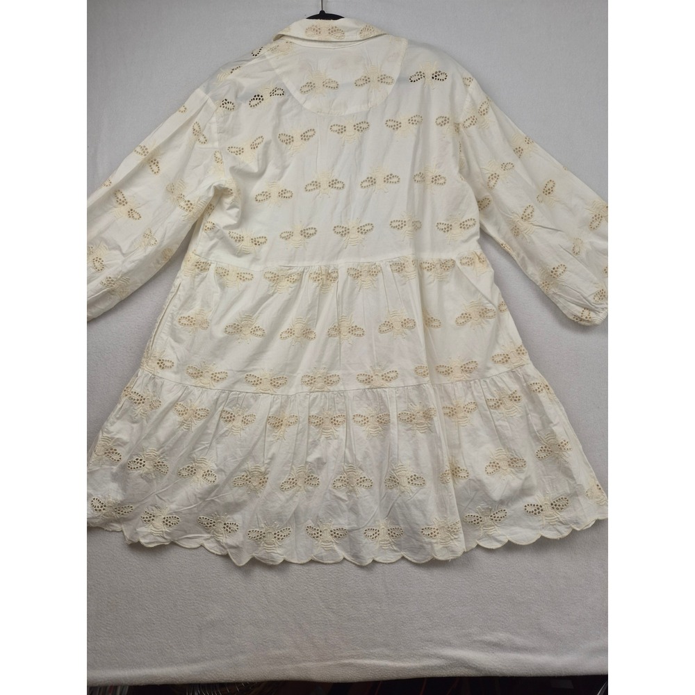 Anthropologie The Bettina Tiered Mini Shirt Dress Embroidered Bee Edition Large - Picture 14 of 16